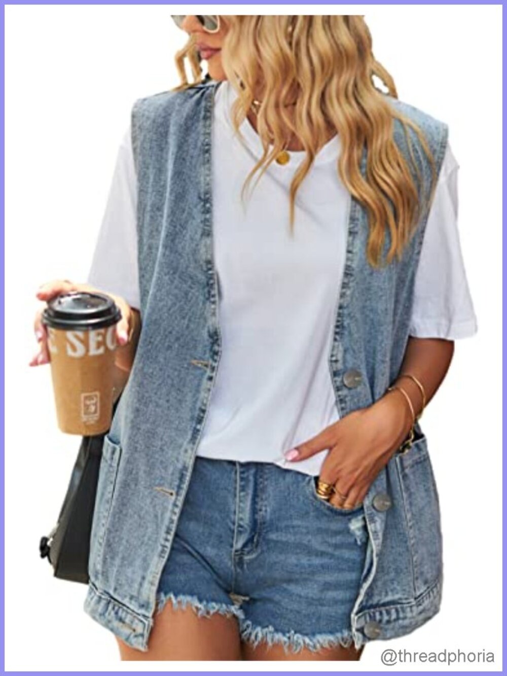 Women's Oversized Sleeveless Denim Jean Vest Button Down Summer Utility Jacket